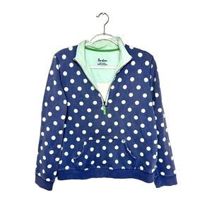 BODEN Half Zip Pullover Sweatshirt Blue Polka Dot Size Medium Oversized